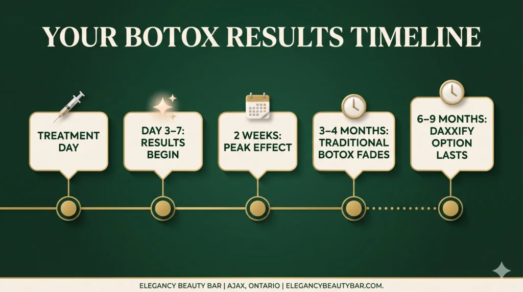Botox treatments in Ajax results timeline from injection day to peak effect at Elegancy Beauty Bar
