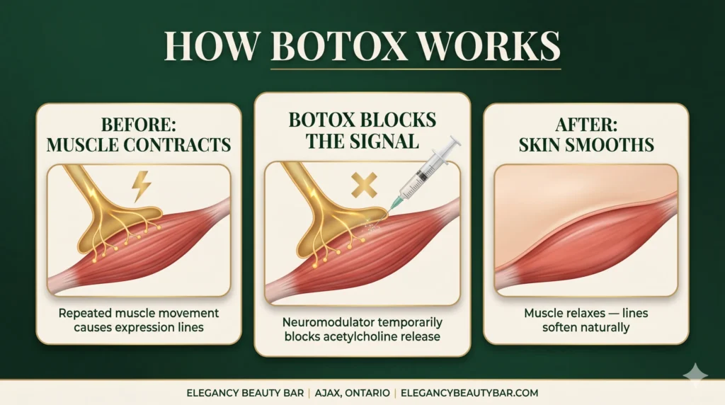 How Botox works nerve-muscle mechanism infographic — Elegancy Beauty Bar Ajax Ontario