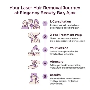 Step-by-step laser hair removal process at Elegancy Beauty Bar in Ajax Ontario