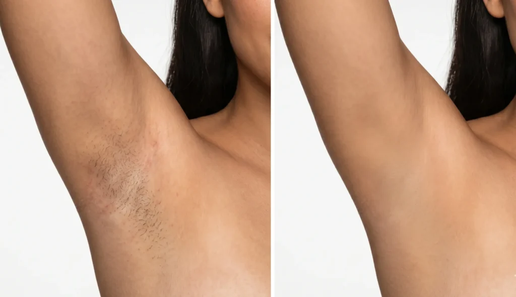 Before and after laser hair removal results at Elegancy Beauty Bar Ajax