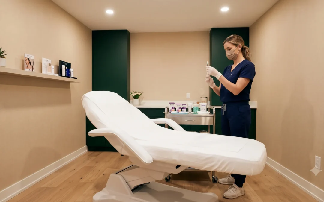 Expert Botox treatment room at Elegancy Beauty Bar in Ajax showing serene clinical environment with soft lighting and professional equipment/ Botox treatments in Ajax